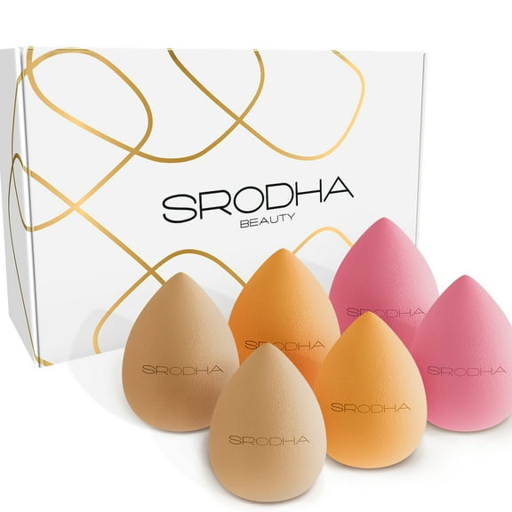 SRODHA Beauty Makeup Sponges - Set of 6 - For Foundation Cream Powder - Teardrop Neutral
