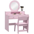 thumbnail image 1 of Qaba Kids Vanity Set, Children Dressing Table w/ Mirror and Stool, Pink, 1 of 10