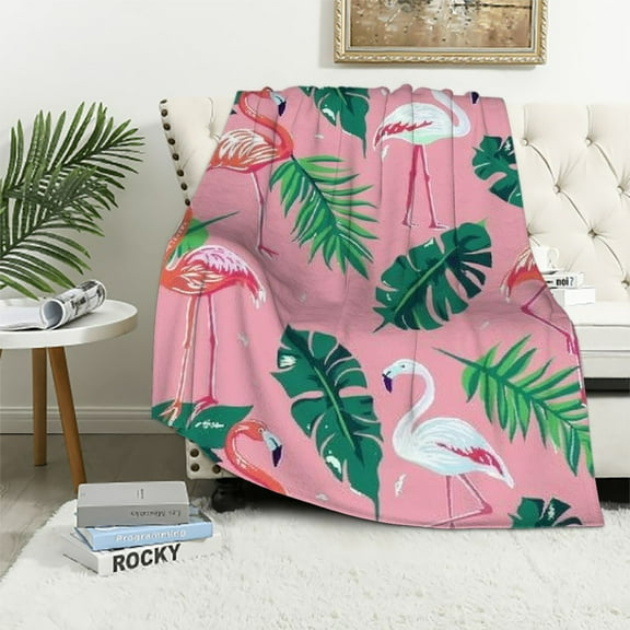 JRXY Flamingo Blanket for Girls Pink Flamingo Throw Blankets Soft Flannel Blanket for Kids Hawaii Palm Leaf Fuzzy Blanket for Bed Chair Car Sofa Couch New Born Birthday Gifts White