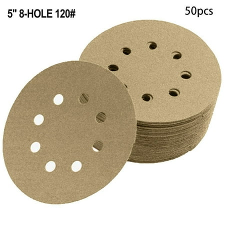

WGOUP 5-Inch 8-Hole 120-Grit Dustless Hook and Loop Sanding Discs 50-Pack Yellow