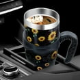 thumbnail image 3 of 40 Oz Tumbler with Handle and Silicone Straws,Coffee Insulated Tumbler with Handle,40 Oz Cute Black Sunflower Water Bottles,Travel Mug with Handle, 3 of 6