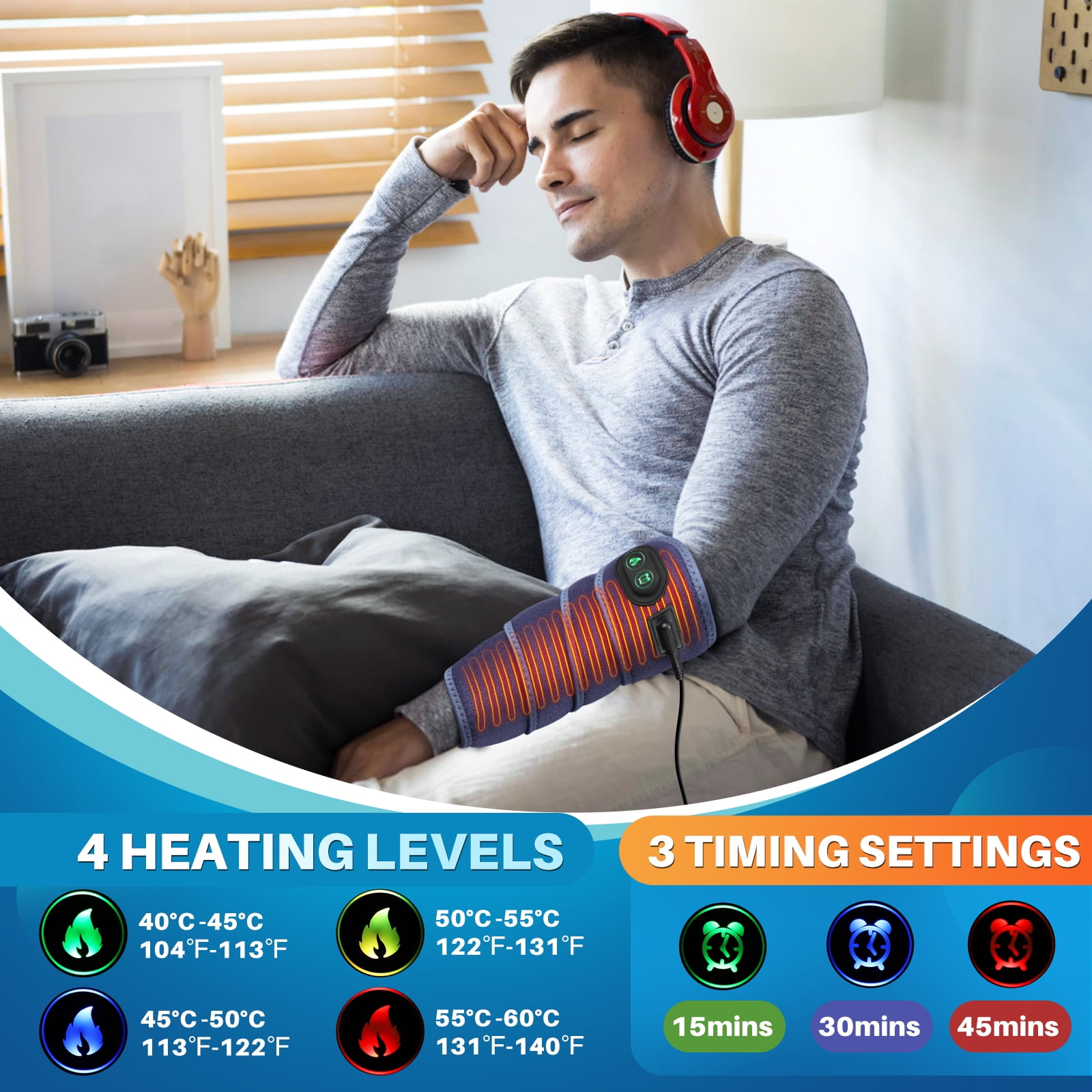 Electric Heating Pads for Elbow Arm Wrist Ankle Leg Knee, Elbow Heated Pad Wrap for Multiple Body Areas, Fast Heating Body Wrap Heated Brace with 4 Heating Levels, 3 Timing Settings