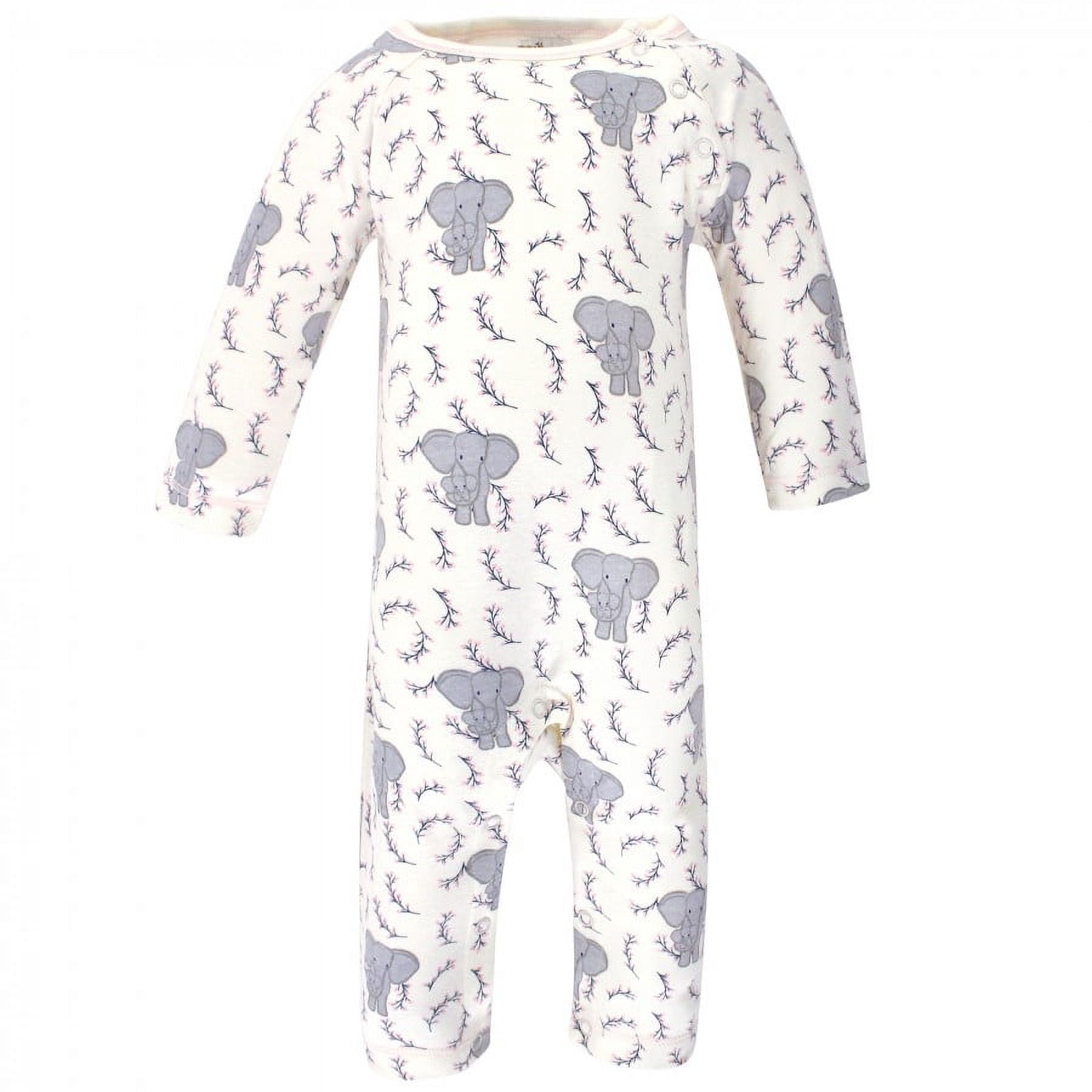 Touched by Nature Baby Girl Organic Cotton Coveralls 2pk, Girl Elephant, 9-12 Months