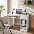 thumbnail image 2 of 41.5" Modern Computer Desk with Drawer and Keyboard Tray, PC Laptop Table Study Writing Workstation for Home Office，White, 2 of 9