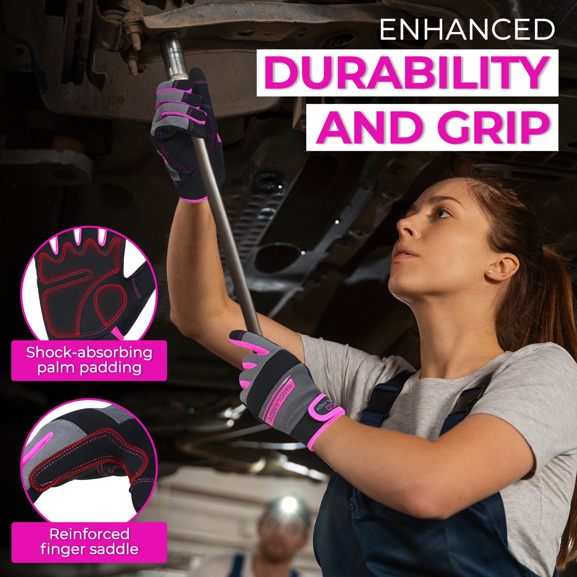 HANDLANDY Utility Work Gloves Women, Thin Mechanic Working Gloves Touch Screen, Pink, Medium