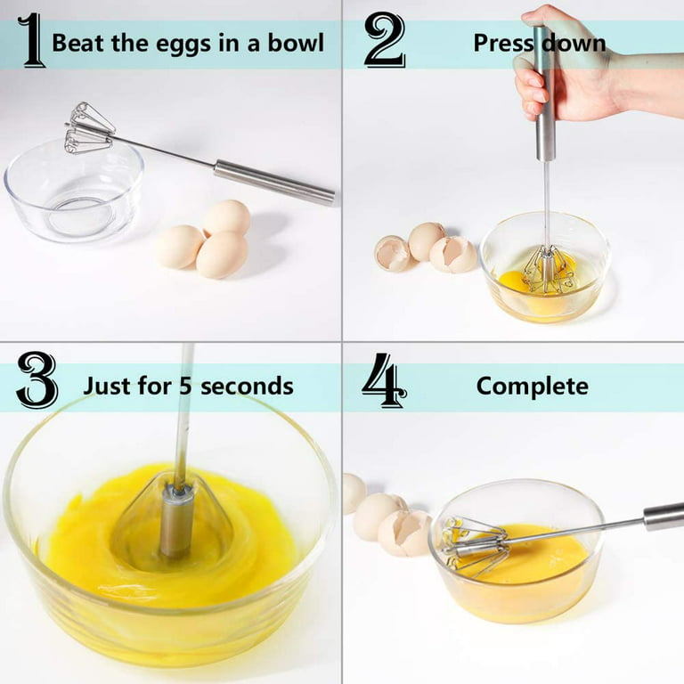 Egg Whisk, 12 Inch Semi-Automatic Egg Beater Stainless Steel Hand Mixers  for Blending, Whisking, Beating, Premium Kitchen Utensil