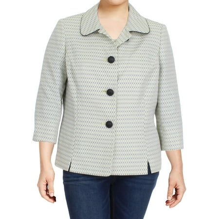 - Le Suit Womens British Isles Tweed Textured Blazer Yellow 6