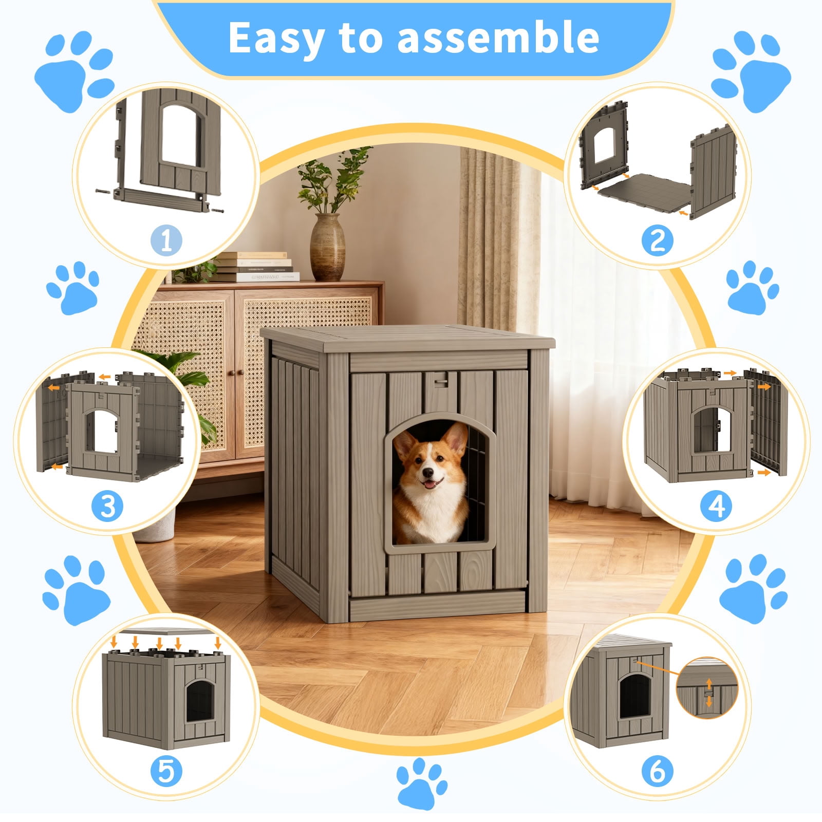MAYEERTY Dual-Use Indoor Cat House & Litter Box Enclosure, Wood-Textured Litter Hideaway Furniture