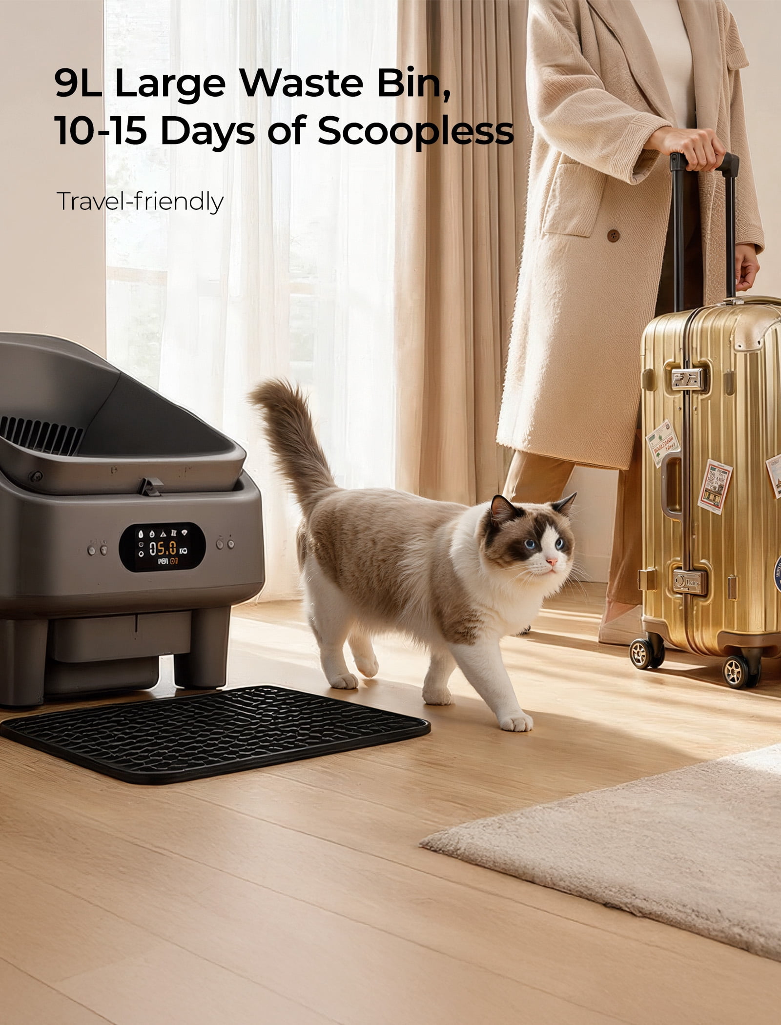Self Cleaning Cat Litter Box, Cypcat Smart Automatic Litter Box Anti-Pinch, 10 Safety Sensors, 72L Large Cat Litter Boxs for Multiple Cats, 5G & 2.4G WiFi, 6" LED Display, Odor Control Robot, Grey