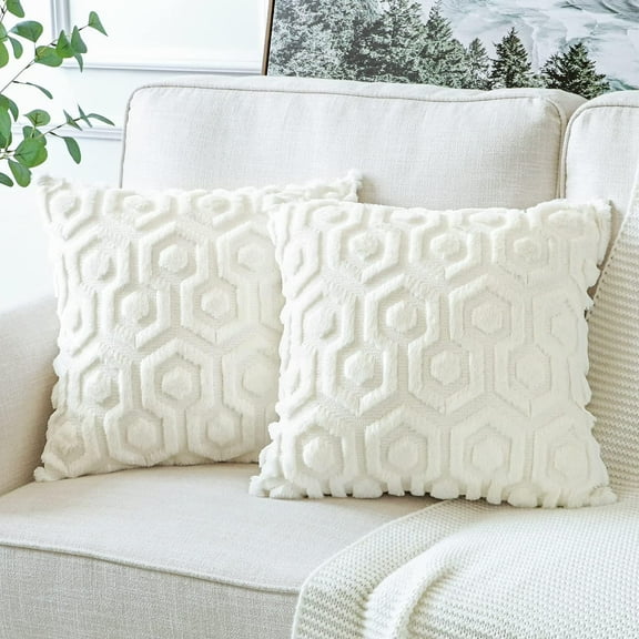 Pack of 2 Faux Wool Throw Pillow Covers 18x18 Inches Decorative Farmhouse Velvet Couch Pillow Case Soft Plush Square Boho Cushion Pillowcase