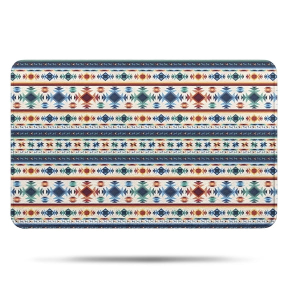 Blue and Orange Geometric Boho Pattern Bathroom Rugs Mat,Non Slip Microfiber Bathroom Rug,Rubber Backing,Soft Bathroom Mats for Bathroom Floor,Tub and Shower,17x27in(43x68cm)
