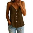 thumbnail image 2 of Spaghetti Strap Tank Tops for Women V Neck Button Down Shirts Ruched Casual Blouses Lightweight Summer Cami Tops,Brown ,M, 2 of 10