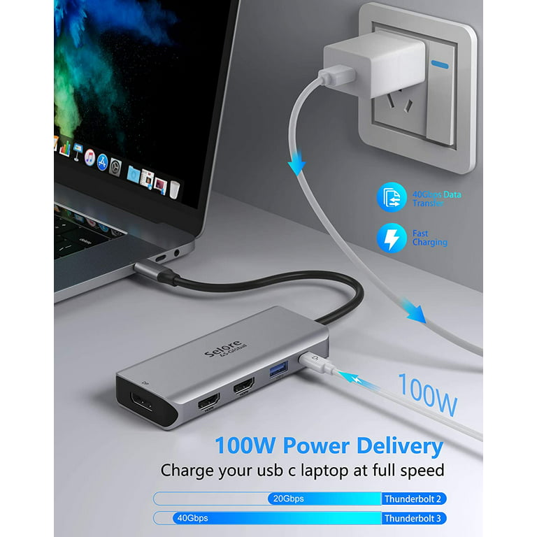 USB C Docking Station with Laptop Power Delivery; Dual Display  HDMI+DisplayPort; Gigabit Ethernet RJ45; USB 3.0/2.0, Audio Jack