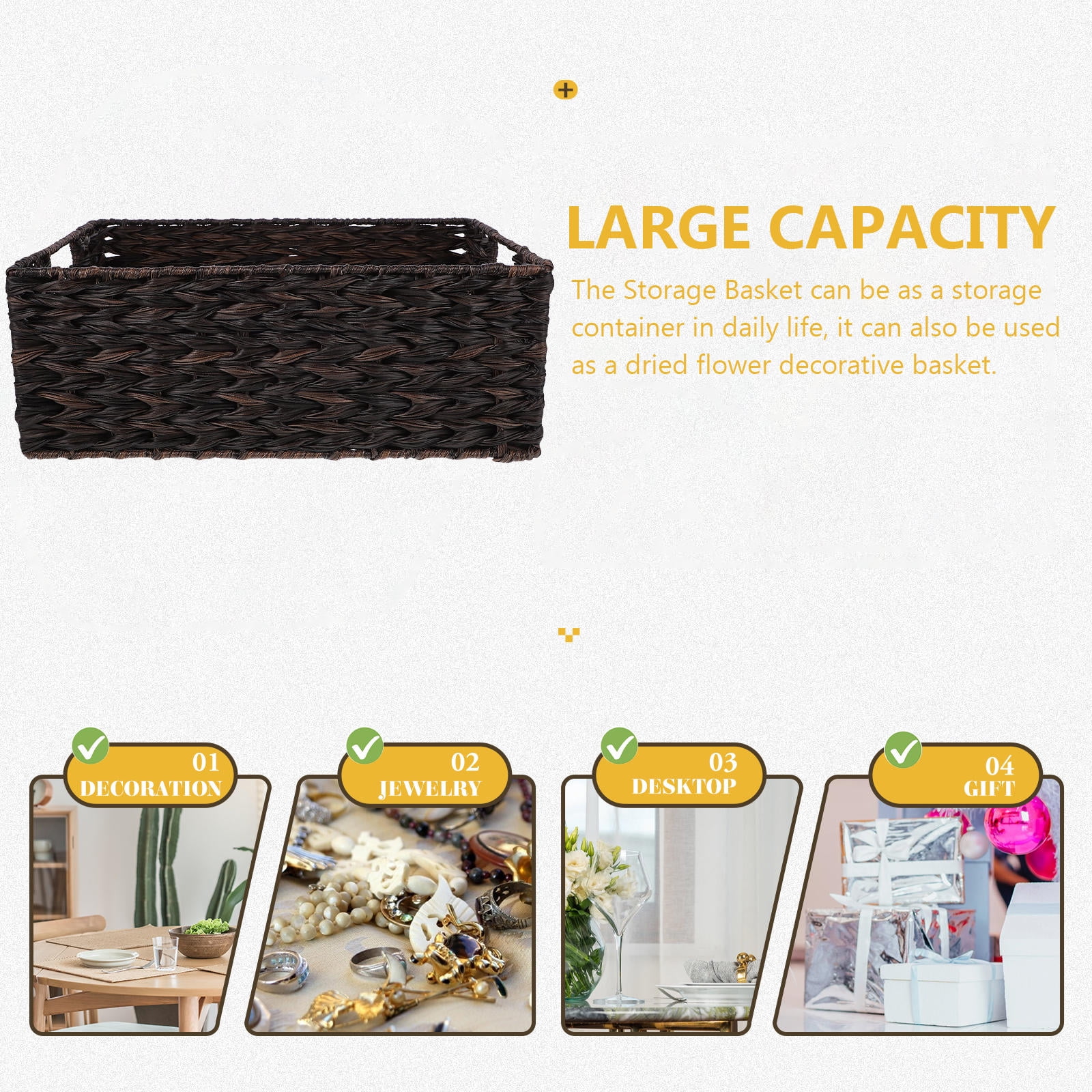 OULII Practical Woven Basket Storage Rattan Black 1Pcs Household Users Living Room