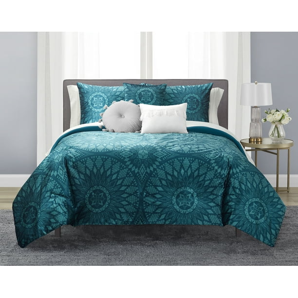 Mainstays Teal Velvet Medallion Bed In A Bag Bedding Set Full Com Mainstays Teal Velvet Medallion Bed In, Teal Bedspread King Size