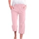 thumbnail image 1 of Pantalones capri de lino de cintura alta para mujer de Umfun, pantalones de talla grande, pantalones deportivos de control de abdomen, rosa M, 1 of 5