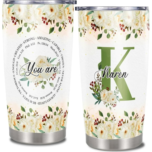 Personalized Christian Tumbler Custom Initials Name Stainless Steel Double Wall Vacuum Insulated Cup 20oz Birthday Christmas Inspirational Cups For Women