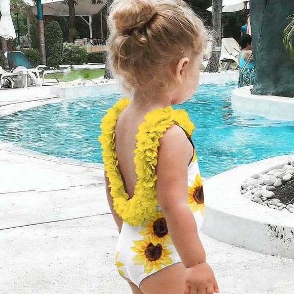 Piuwrlz Swimsuits Kids 6 Months Girls Swimwear Backless Beach Swimming Suit Yellow Size 6 Months