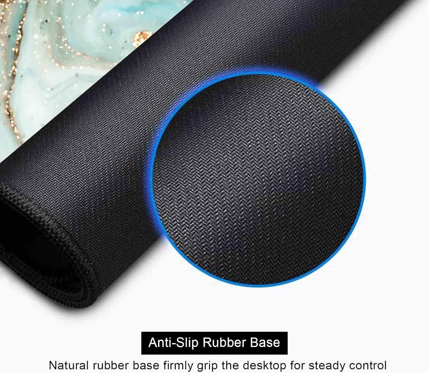 Modern Teal Green & Gold Marble Texture Art Mouse Pad - 31.5x11.8 Inch, Extended Gaming Mousepad with Stitched Edges, Rubber Base, Ideal for Work, Office, Home