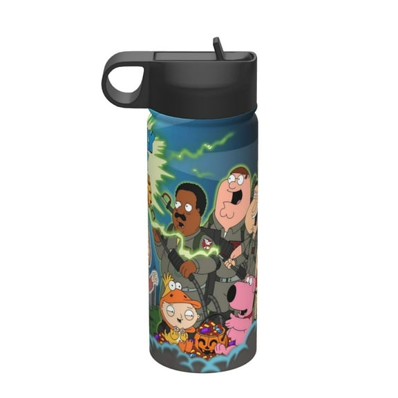 Bottle Family Guy Insulated Stainless Steel Wide Mouth Water Bottle With Straw, 18oz Portable Leak Proof Drinking Bottle For Sports School And Travel