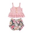 thumbnail image 2 of goowrom Toddler Girls Summer Set Outfits, Ruffle Tank Tops + Floral Shorts, 2 of 9