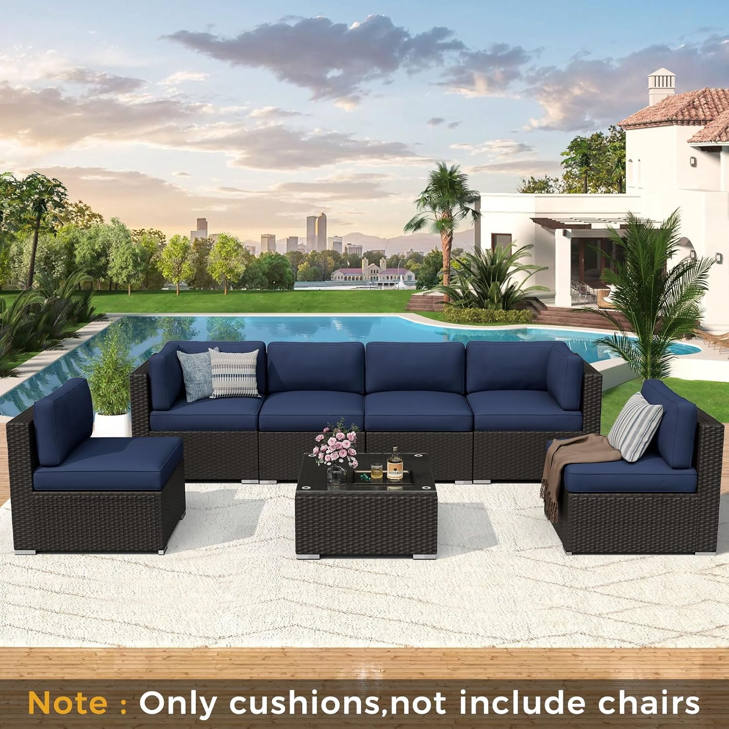 SUNCROWN 14 Piece Outdoor Patio Cushion Replacement, Patio Couch Cushions (6 Seat Cushion,6 Back Cushion, and 2 Corner Cushion) with Zipper for Outdoor Furniture (Dark Blue)