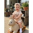 thumbnail image 3 of BemeyourBBs Newborn Baby Girl Summer Clothes Hospital Going Home Outfit Baby Girl New To The Crew Romper Letter Embroidered Short Sleeve Waffle Knit Ruffle Jumpsuit Shorts Headband, 3 of 9
