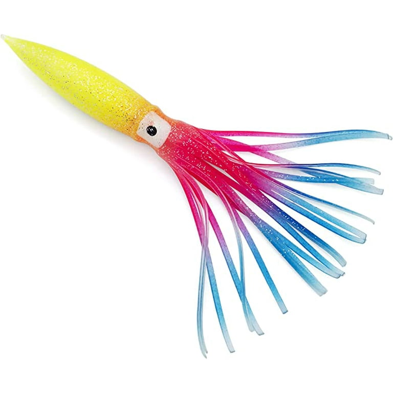 BLUEWING Lot of 10 Shell Squid Fishing Lures Trolling Squid Skirt with  Float Inside Soft Bulb Squid Saltwater Fishing Baits for Tuna and Gamefish