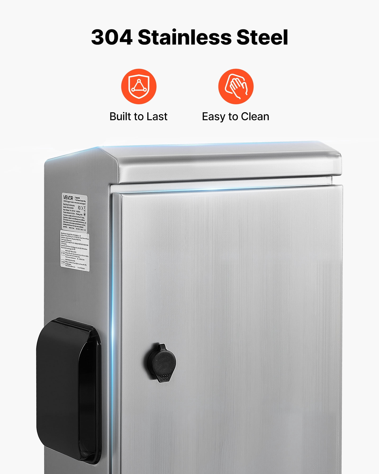 VEVOR Outdoor Electrical Box, 20 x 16 x 8 in, Stainless Steel Ventilated Electrical Enclosure with Thermostat and Fan, Rain Hood, Hinge Connection, IP65 Waterproof Junction Box, Wall/Pole Mounted,