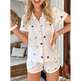 thumbnail image 2 of Women Heart Print 2 Piece Lounge Set Short Sleeve Lapel Tops with Shorts Pajamas Set Summer Sleepwear, 2 of 6