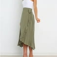thumbnail image 4 of pbnbp Women's Summer Casual Midi Skirt Waist Belted Pleated Asymmetrical Ruffle Hem Solid Wrap Skirts, 4 of 4