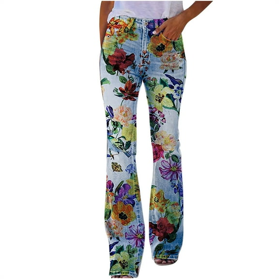 Babysbule Yoga Pants for Women Plus Size Womens Elastic Waist Stretch Buttons Printing Thin Stretch Skinny Pants Trousers