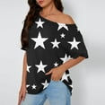 thumbnail image 2 of DeHolifer T-Shirts for Women Skew Collar Star Printed Off The Shoulder Short Sleeve Tee Tops Summer Trendy T-Shirts Black 2XL, 2 of 6