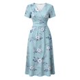 thumbnail image 6 of Beach Dresses for Women Short Sleeve Wrap V-Neck Hight Waist Sundress Casual Knee Length A-Line Dress, 6 of 7