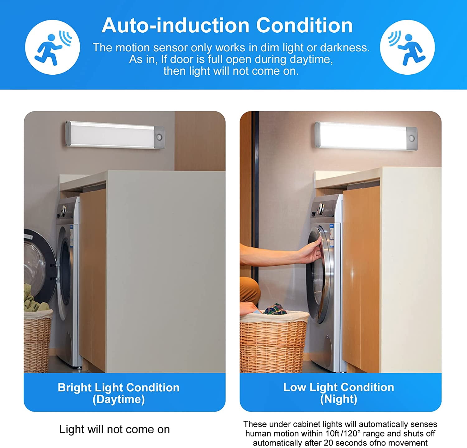 30-LED Under Cabinet Lights,USB Rechargeable Kitchen Cupboard Night Light,Battery Operated Counter Closet Lighting,Motion Detector Light,Wireless Magnetic Motion Activated Light-2Pack