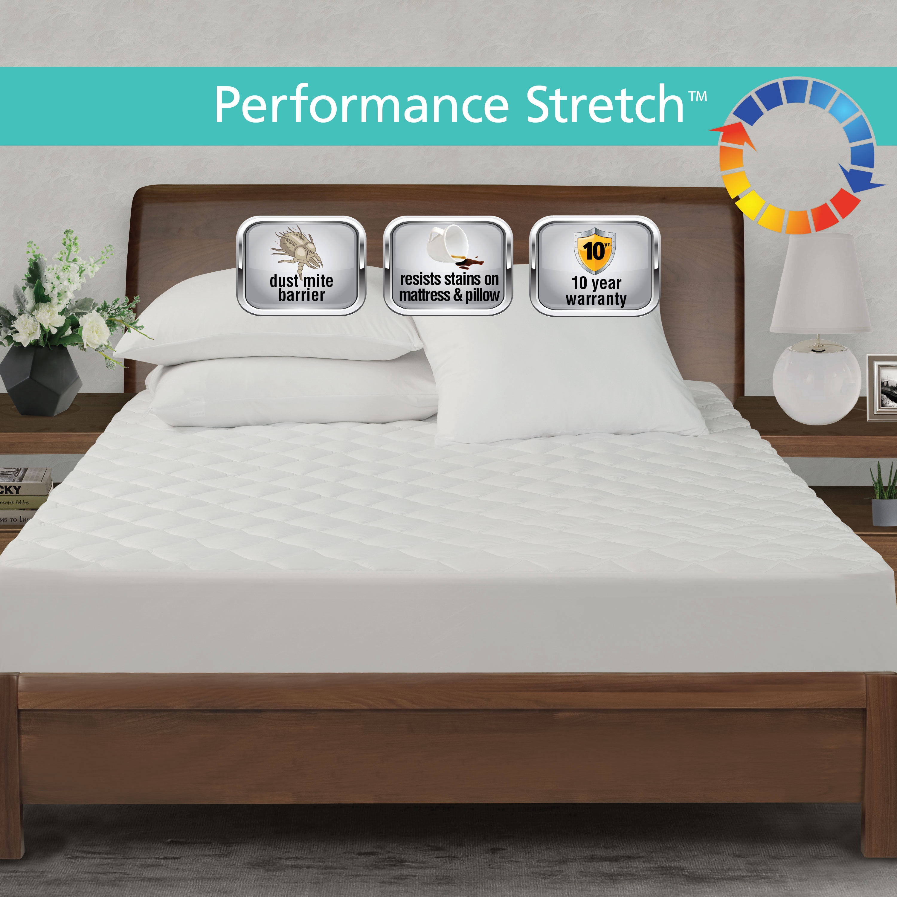 All-In-One Performance Stretch Moisture Wicking Fitted Mattress Pad, Full