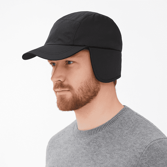 AYAMAYA 1PACK Waterproof Winter Hat for Men Women, Fleece Thermal Baseball Cap with Visor & Earflaps for Outdoor Cold Weather, Black