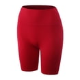 thumbnail image 2 of A2Y Women's Lightweight Mid Length High Waist Workout Seamless Ribbed Biker Shorts Red ML, 2 of 5
