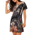thumbnail image 2 of Easygdp Moonlit Crow Blossoms Camisón de manga corta para mujer, informal, estampado, 2 of 6