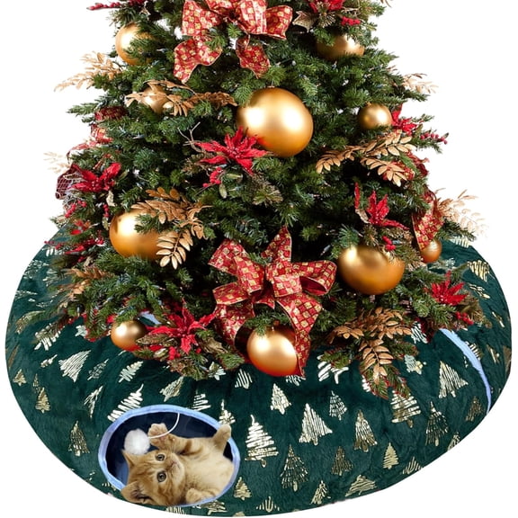 Cat Tunnel Bed in 3FTx3FT, Decorative Green Style with Bow Tie, For Indoor Cats Play, Cat's Toy, S Shape