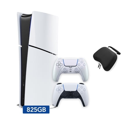 PlayStation 5 Slim Digital 825GB SSD Console with Two Controllers White and Chroma Pearl DualSense Hard Shell Protective Controller Case - PS5 Slim Digital Console