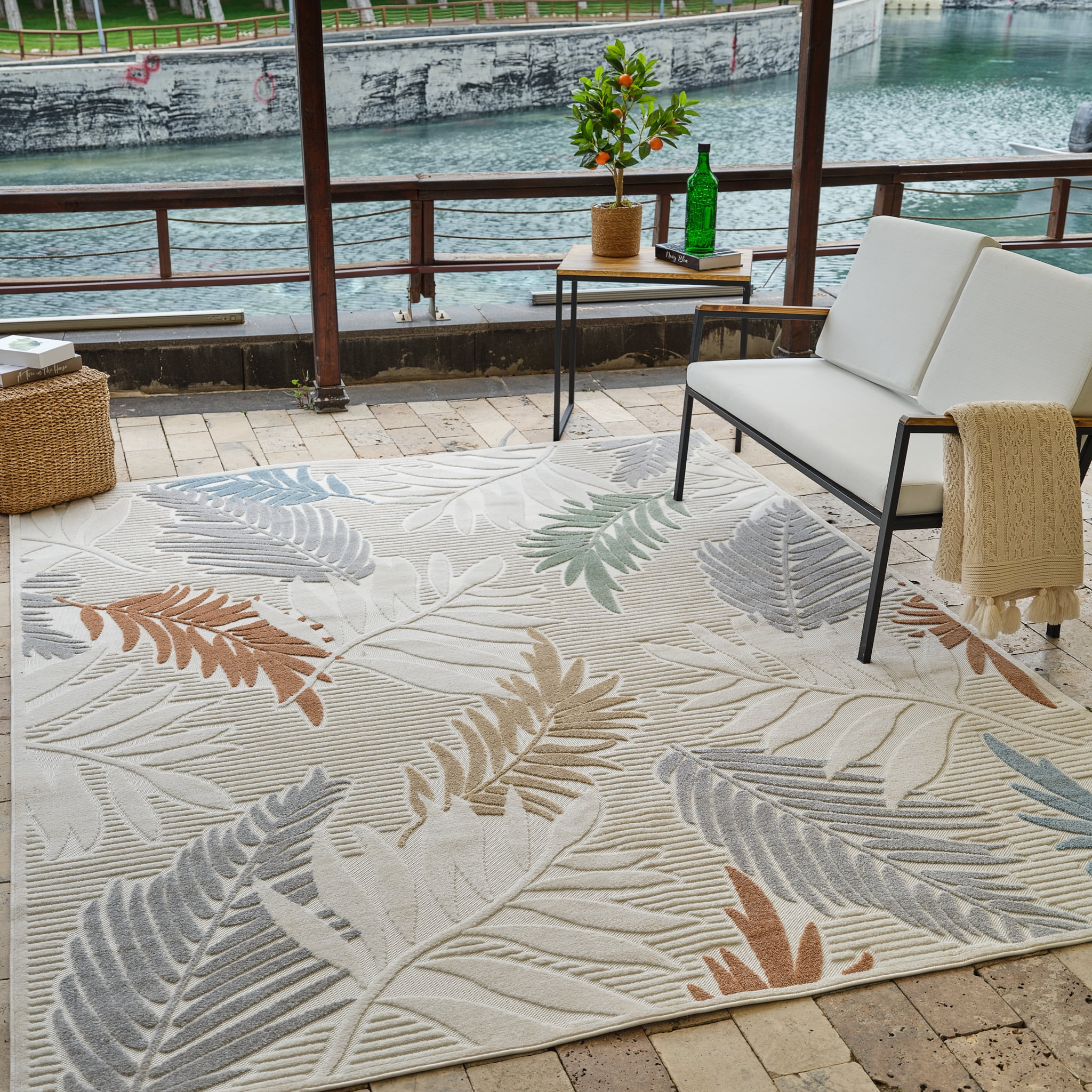 Rug Branch Alfombra Abstract Indoor Outdoor Area Rug, Cream Beige, Floral - Living Room, Bedroom, Dining Room, and Kitchen