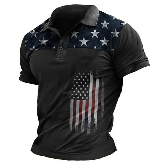 UAYOTSE USA Flag Shirts for Men, Vintage American Flag T-Shirt with Pocket for 4th of July Style S Grey