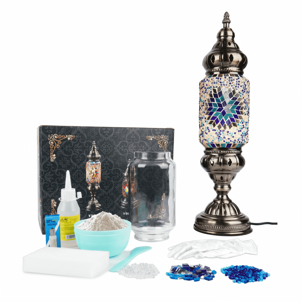 Handmade Turkish Mosaic Table Lamp, Moroccan Crescent Moon Desk