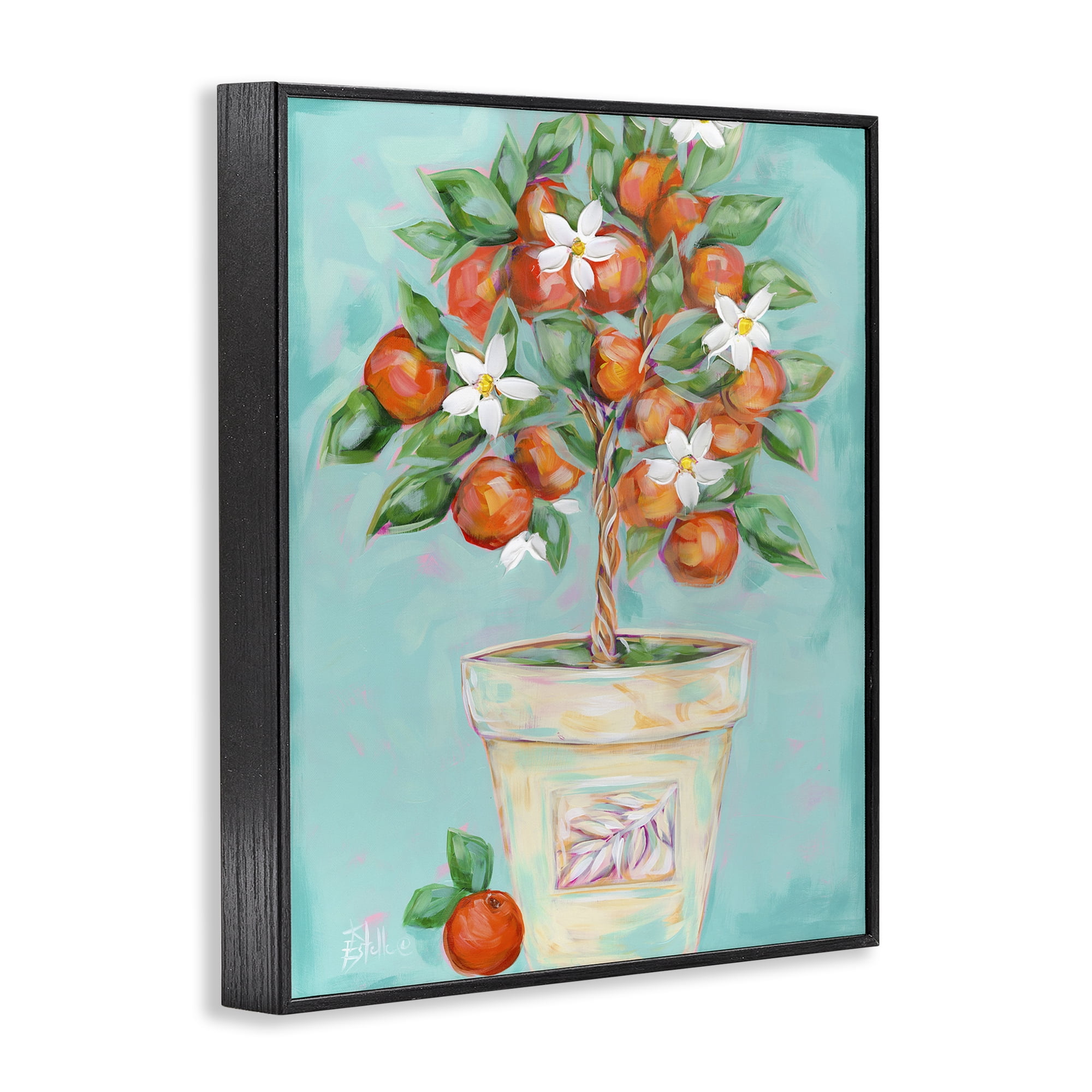Stupell Industries Orange Blossom Clay Pot Food & Beverage Painting Black Framed Art Print Wall Art, 16 x 20