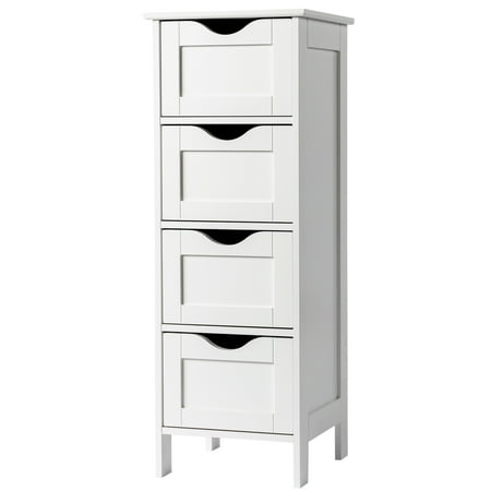 Ktaxon Bathroom Floor Storage Cabinet with 4 Drawers  Small Cabinet for Bedroom Kitchen  MDF White