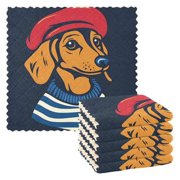 Yayeee 6 Pack Kitchen Dish Cloths Set for Washing Soft Drying Absorbent Microfiber Towels, Blue Dog Artist