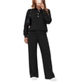 thumbnail image 3 of Floleo Women's Collared Button Front Top and Pants Set with Pockets Elastic Waist Long Sleeve Solid Color Loose Fit for Work Travel Home Daily Wear, 3 of 6