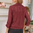 thumbnail image 6 of lcziwo Today's Deals Women Sequin Jacket Glitter Sparkle Open Front Casual 3/4 Sleeve Party Shininy Blazer Casual Lapel Collar Cardigans,Wine,L, 6 of 9