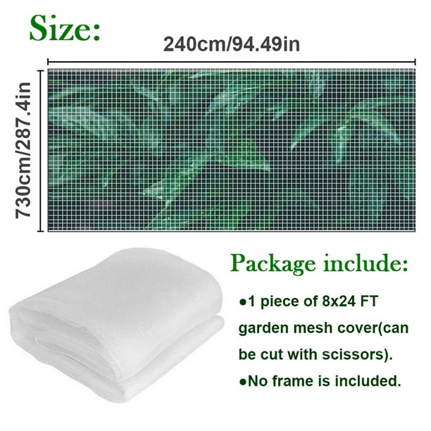 Wweixi Vegetable Mesh Netting Anti-Insect Nylon Garden Netting Cover Reusable Greenhouse Plants Screen Net White 2.4*7.3m